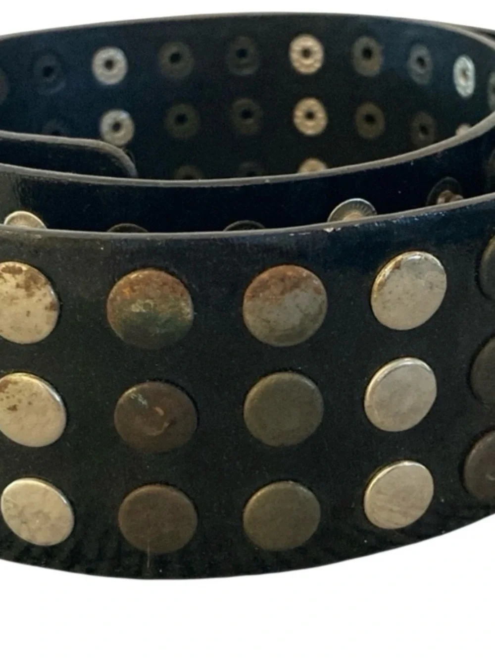 Vintage black belt with silver and rusted Studs streetwear grunge vibe